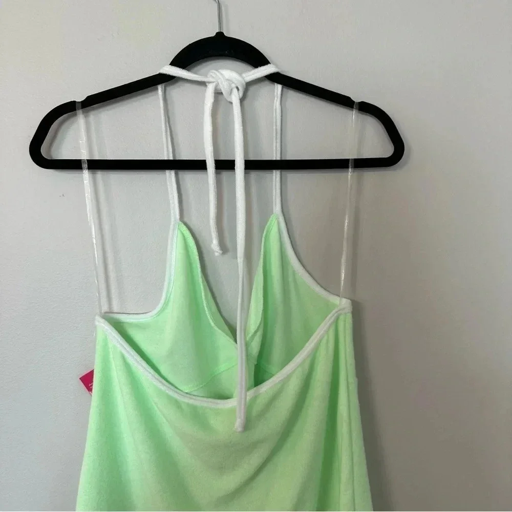 Xhilaration Juniors Neon Green Terry Cloth Halter Top Swim Dress Sz L (8-10) NWT